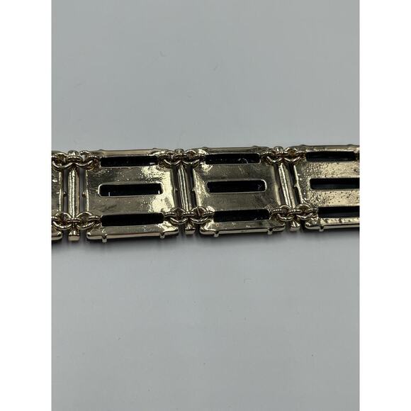 J. CREW Black Triple Row Lucite Rhinestone Brass Statement Bracelet - Picture 13 of 13